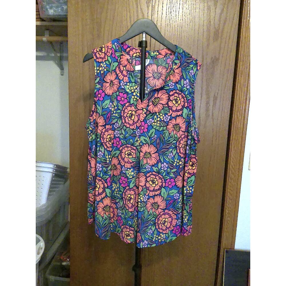 Dear Scarlett Floral Top 2X Multicolor Blouse Short Sleeve Lightweight Stretchy